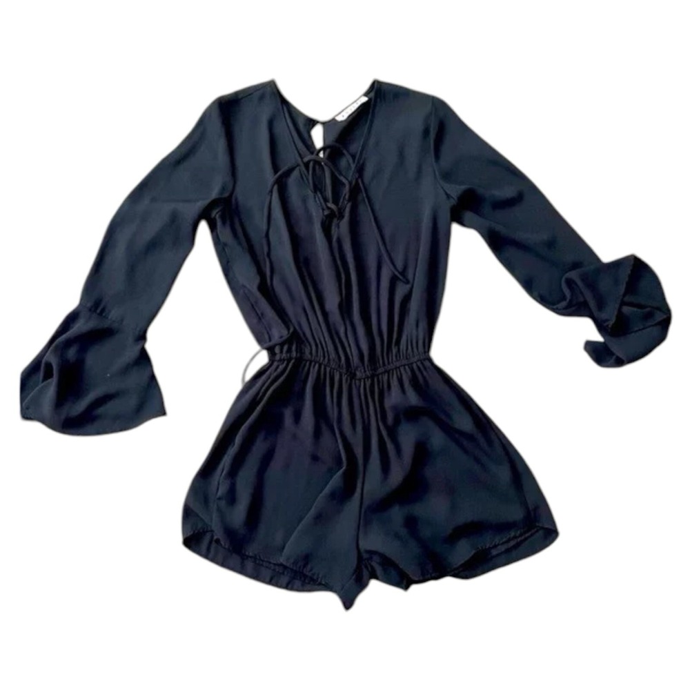 AVITAL Women's Black Long Sleeve Pull Tie Waist Jumper-LARGE